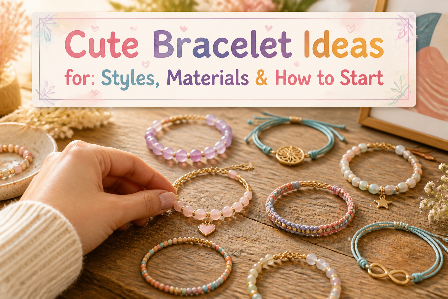 An array of stylish bracelets in different materials and designs.