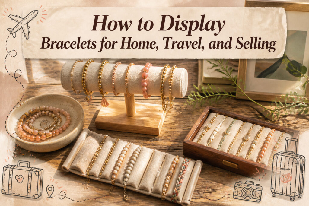 Multiple bracelet display ideas arranged together for visual inspiration.