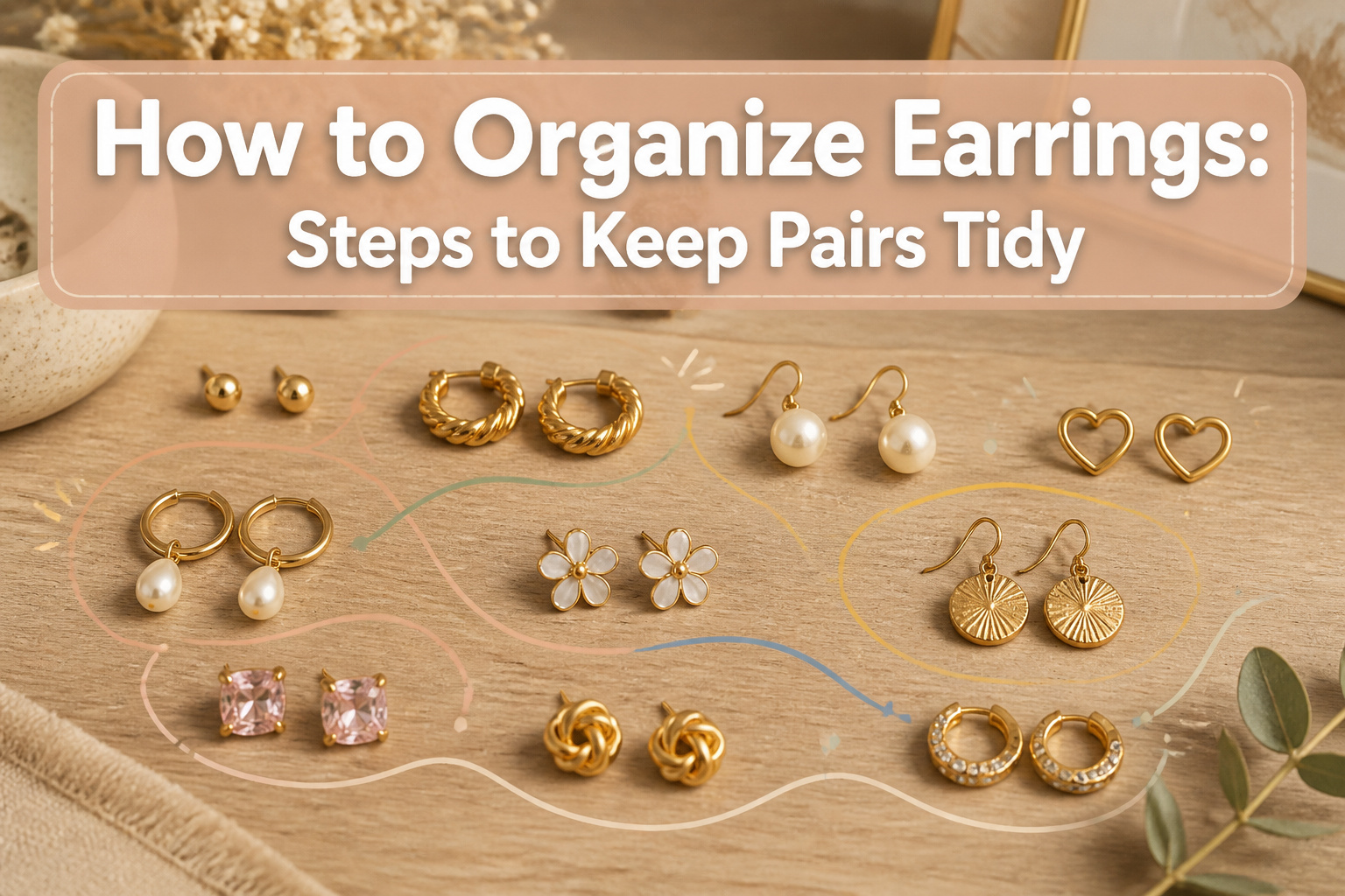 An assortment of earrings displayed in an organized fashion.