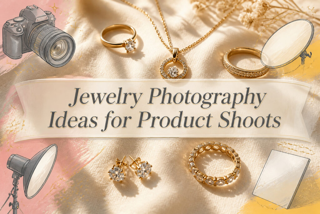 Various jewelry pieces displayed in different photography styles.