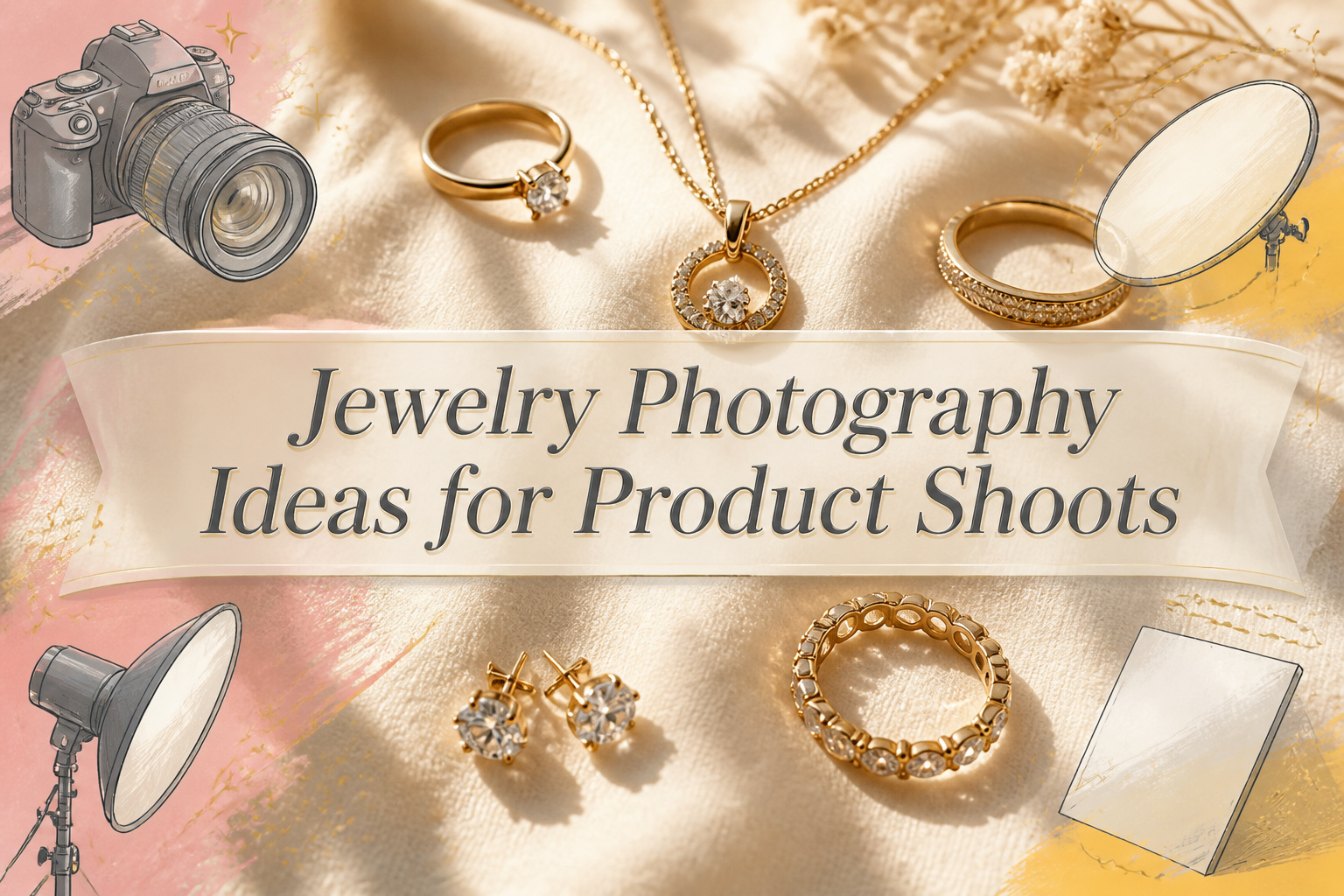 Various jewelry pieces displayed in different photography styles.