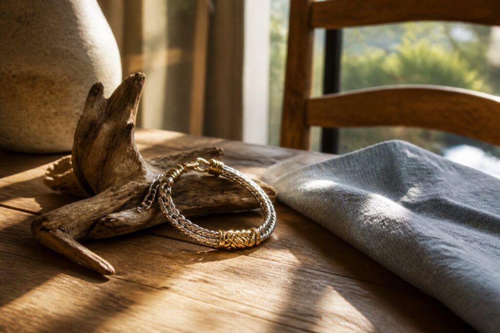 An assortment of silver and gold jewelry displayed together.